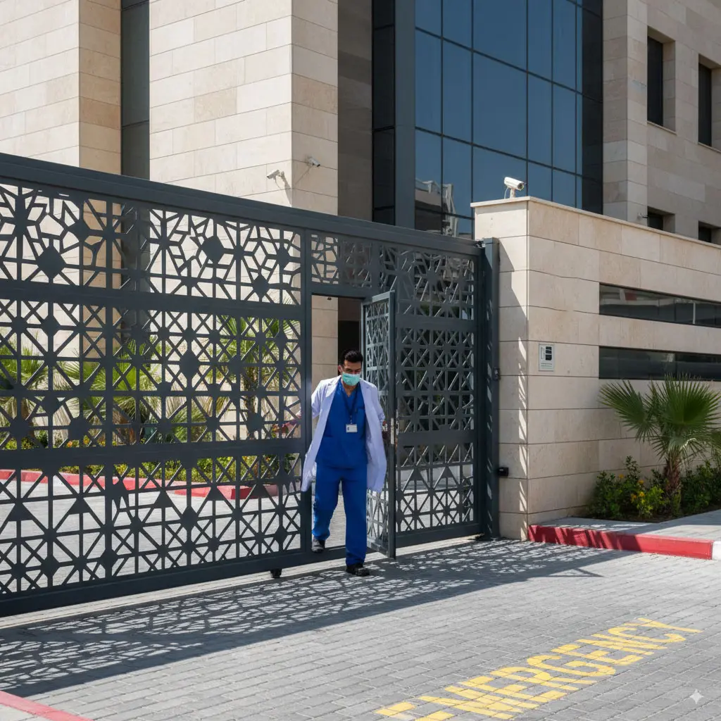 ماطورات-أبواب-السلايد-مع-باب-خدمي-لبوابات-المستشفيات-والمراكز-الطبية